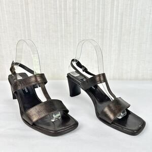 Paul Green Metallic Bronze Brown Square Toe Low Heel Leather Sandals Size 6.5